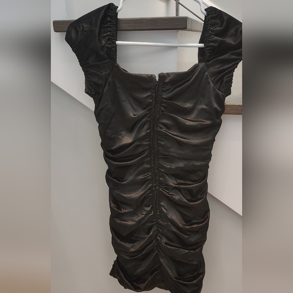 Chic Black Ruched Mini Dress - Picture 9 of 12